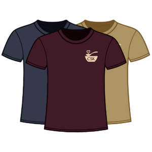 CSK T-shirt, shown in maroon, blue & tan